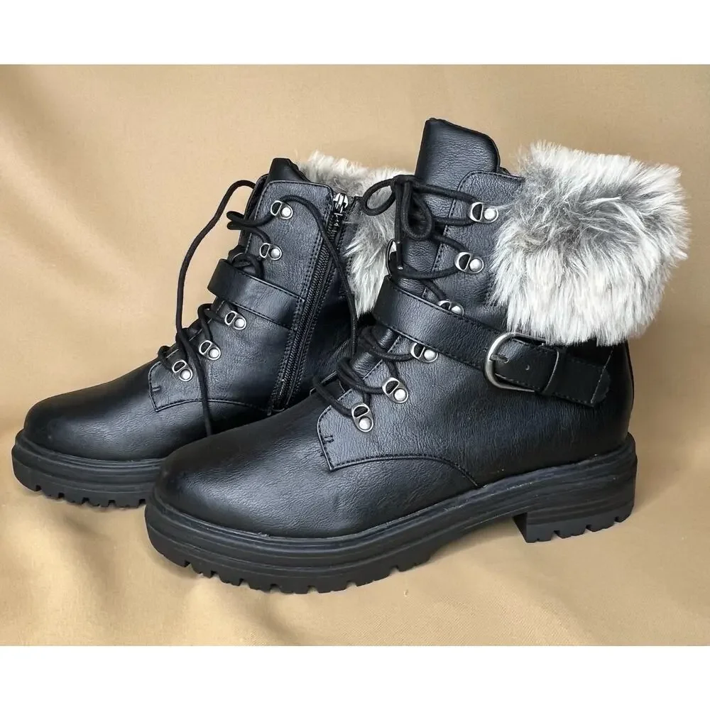 Sun + Stone Orlenaa Cold Weather Bootie with faux fur trim 10 New df1